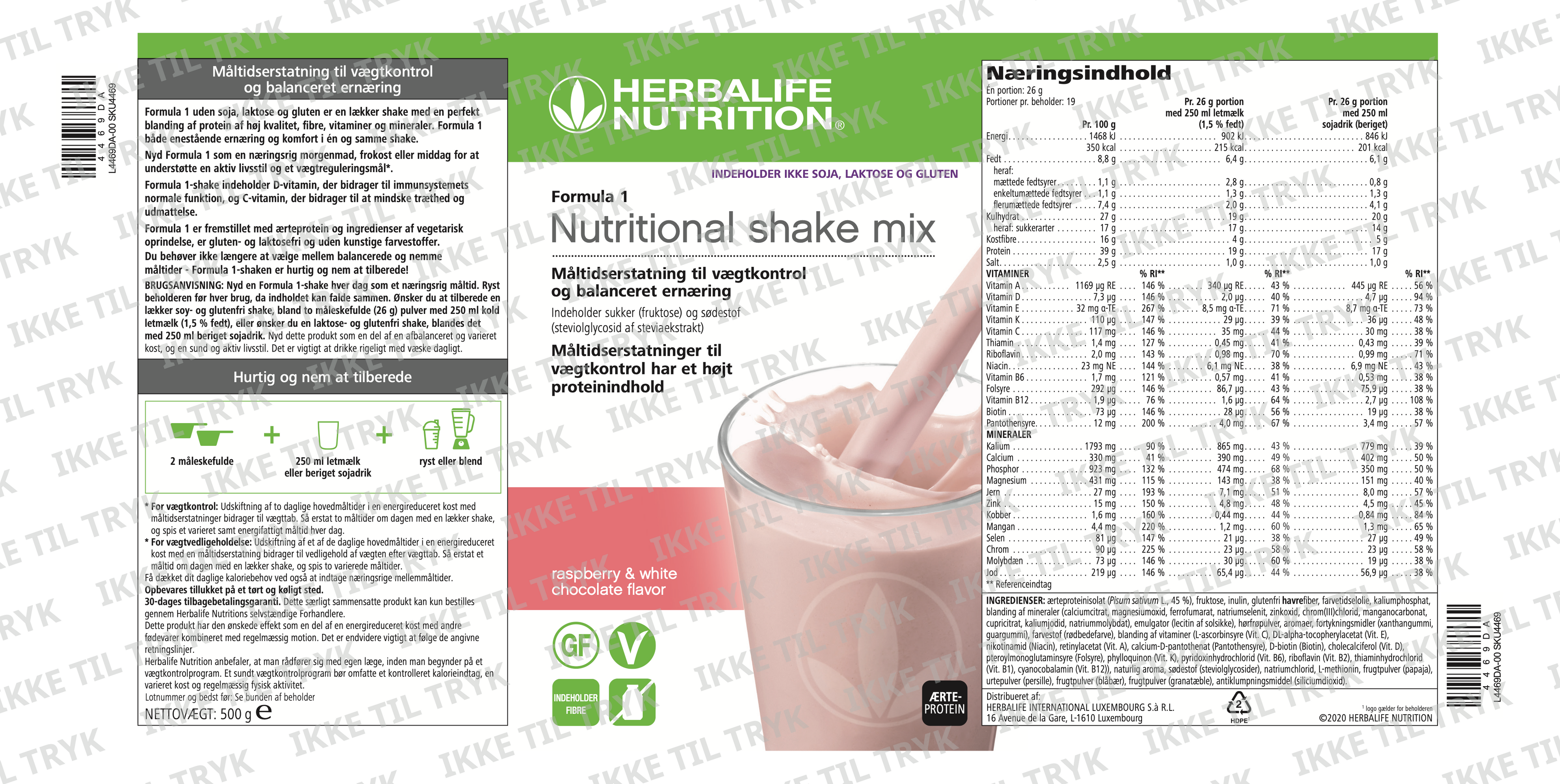 Formuła 1 – Malina i biała czekolada, 550 g (bez soi)